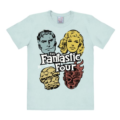 Logoshirt Herren T-Shirts Marvel - The Fantastic Four, Rundhals - Blau - Chalk Blue - XXL (Herstellergröße: XX-Large) von Logoshirt