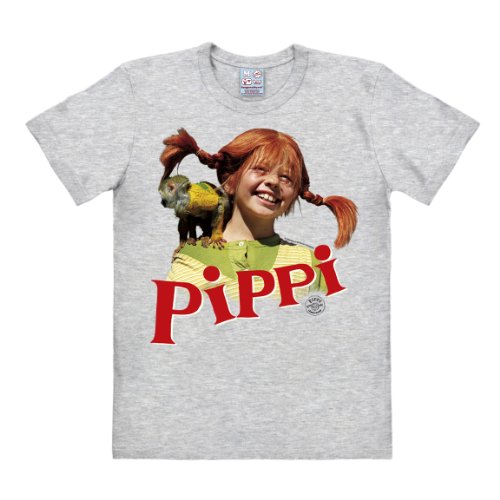 Logoshirt® Pippi Langstrumpf & Herr Nilsson I T-Shirt Print I Damen & Herren I kurzärmlig I grau-meliert I Lizenziertes Originaldesign I Größe M von Logoshirt