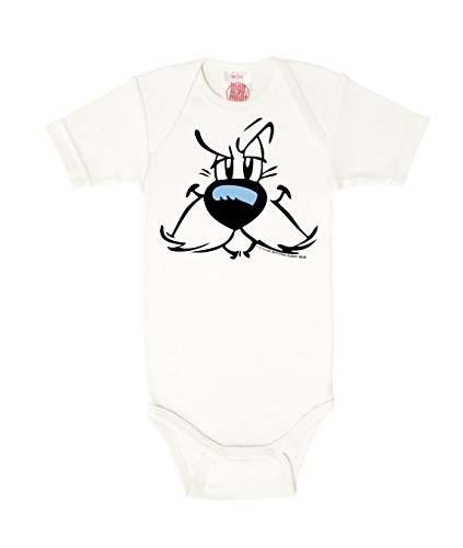 Logoshirt® Asterix der Gallier I Idefix I Gesicht I Baby Body Print I Kurzarm I Kleinkind I Mädchen & Jungen I Weiss I Lizenziertes Originaldesign I Größe 74/80 von Logoshirt