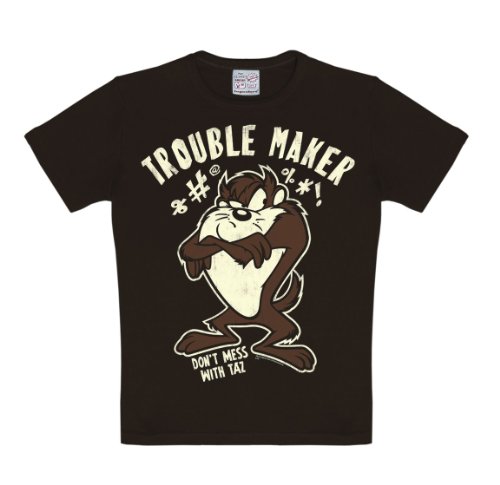 Logoshirt® Looney Tunes I Taz I Trouble Maker I T-Shirt Print I Kinder I Mädchen & Jungen I kurzärmlig I schwarz I Lizenziertes Originaldesign I Größe 140/152 von Logoshirt