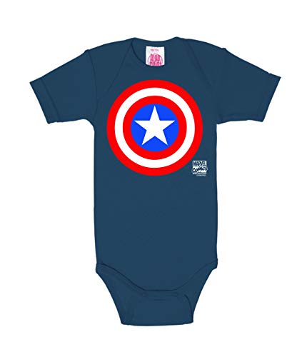 Logoshirt - Marvel Comics - Captain America - Shield - Logo - Baby Body - Strampler - Blaugrau - Lizenziertes Originaldesign, Größe 74-80 von Logoshirt