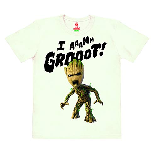 Logoshirt - Marvel Comics - Film - Guardians of The Galaxy - Groot - I Aaamm Grooot - Kinder Organic T-Shirt - Weiss - Bio Baumwolle - Lizenziertes Originaldesign, Größe 140 von Logoshirt