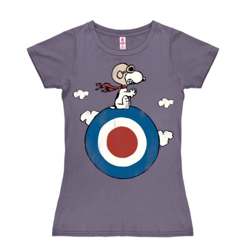 Logoshirt® Peanuts I Snoopy I Pilot I Target I T-Shirt Print I Damen I kurzärmlig I violett I Lizenziertes Originaldesign I Größe M von Logoshirt