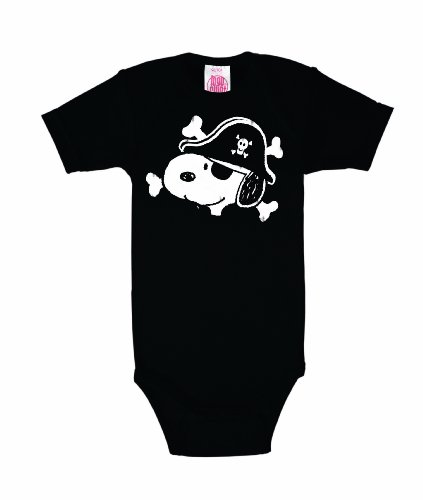 Logoshirt® Peanuts I Snoopy I Pirat I Baby Body Print I Kurzarm I Kleinkind I Mädchen & Jungen I schwarz I Lizenziertes Originaldesign I Größe 86/92 von Logoshirt