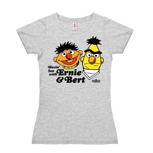 Logoshirt® Sesamstrasse I Ernie & Bert I Havin' Fun I T-Shirt Print I Damen I kurzärmlig I grau-meliert I Lizenziertes Originaldesign I Größe S von Logoshirt