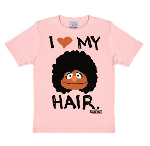 Logoshirt® Sesamstrasse I Segi I I Love My Hair I T-Shirt Print I Kinder I Mädchen & Jungen I kurzärmlig I Hellrosa I Lizenziertes Originaldesign I Größe 122/128 von Logoshirt