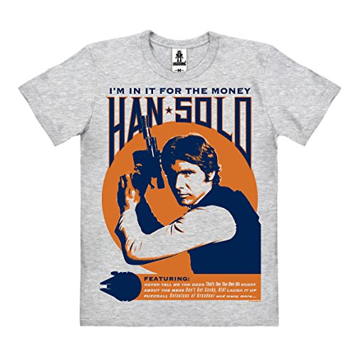 Logoshirt Star Wars - Han Solo - I'm In It for The Money T-Shirt Organic Herren - Bio Baumwolle - Organic Cotton - grau-meliert - Lizenziertes Originaldesign, Größe XL von Logoshirt