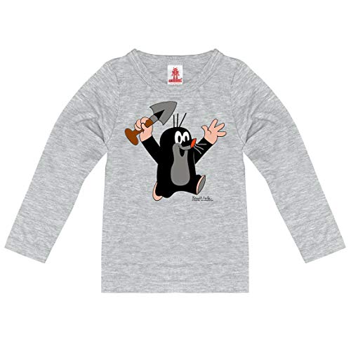 Logoshirt® TV I Der kleine Maulwurf I Juhu I Langarmshirt Print I Kinder I Mädchen & Jungen I grau-meliert I Lizenziertes Originaldesign I Größe 116 von Logoshirt