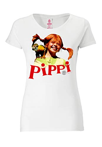 Logoshirt® Pippi Langstrumpf & Herr Nilsson I T-Shirt Print I Damen I kurzärmlig I Weiss I Lizenziertes Originaldesign I Größe M von Logoshirt