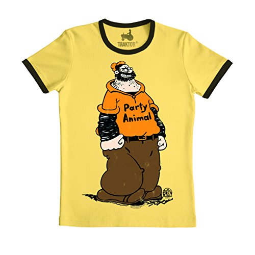 TRAKTOR® Popeye I Bluto I Party Animal | T-Shirt Print | Damen & Herren | kurzärmlig | gelb | Lizenziertes Originaldesign | Größe L von TRAKTOR