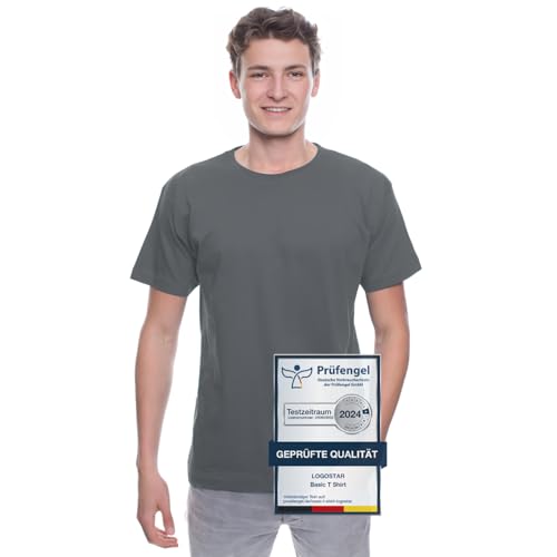 Logostar Basic T-Shirt Herren Übergröße - Große Größen T-Shirts aus Baumwolle mit Rundhals Charcoal - 4XL von Logostar