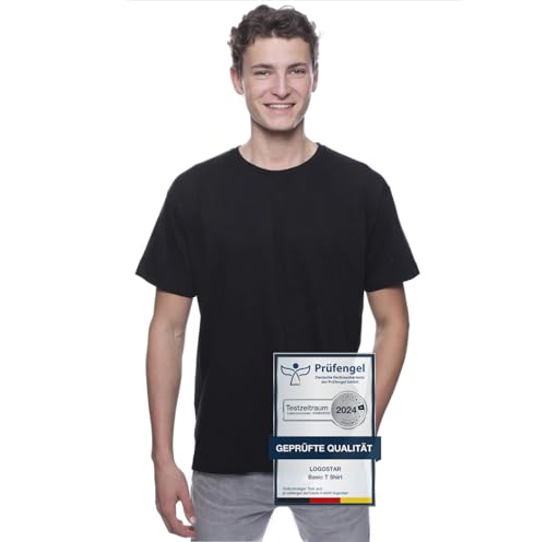 Logostar Basic T-Shirt Herren Übergröße - Große Größen T-Shirts aus Baumwolle mit Rundhals Black - M von Logostar