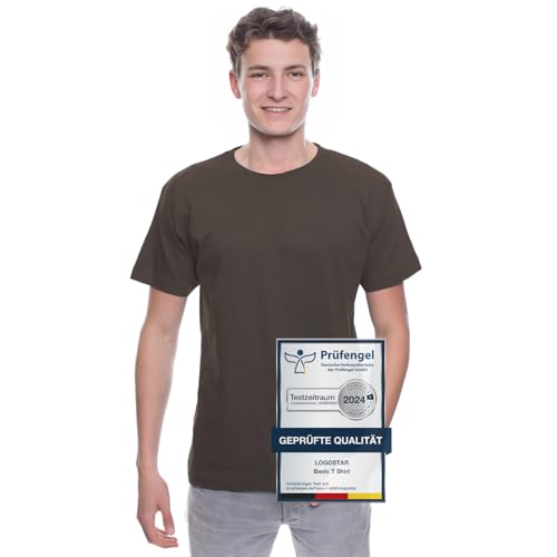 Logostar Basic T-Shirt Herren Übergröße - Große Größen T-Shirts aus Baumwolle mit Rundhals Dark Chocolate - 6XL von Logostar