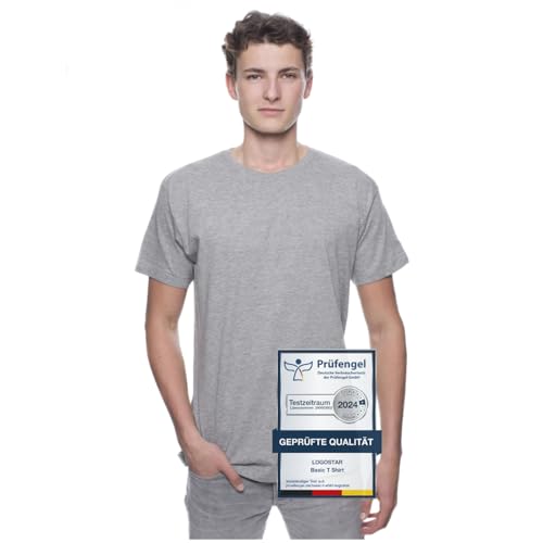 Logostar Basic T-Shirt Herren Übergröße - Große Größen T-Shirts aus Baumwolle mit Rundhals Heather Grey - 4XL von Logostar