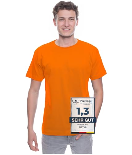 Logostar Basic Bigsize T-Shirt | Übergrösse Shirt 3XL - 15XL | Herren T Shirt in Übergröße aus Baumwolle mit Rundhals | Orange, S von Logostar