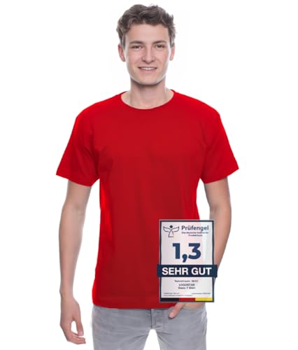 Logostar Basic Bigsize T-Shirt | Übergrösse Shirt 3XL - 15XL | Herren T Shirt in Übergröße aus Baumwolle mit Rundhals | Red, M von Logostar