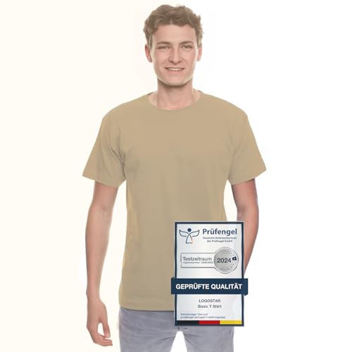 Logostar Basic T-Shirt Herren Übergröße - Große Größen T-Shirts aus Baumwolle mit Rundhals Sand - 10XL von Logostar