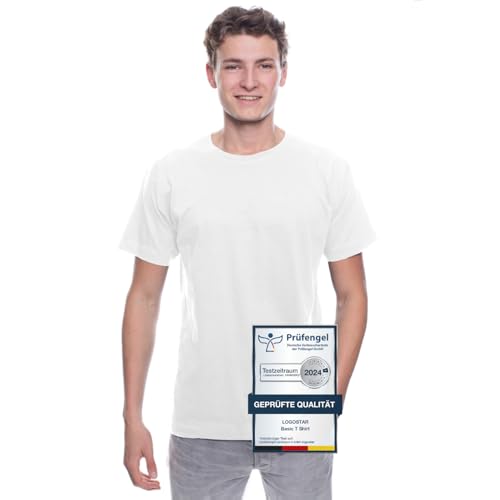 Logostar Basic T-Shirt Herren Übergröße - Große Größen T-Shirts aus Baumwolle mit Rundhals White - L von Logostar
