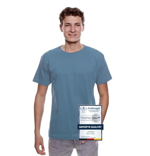Logostar Basic T-Shirt Herren Übergröße - Große Größen T-Shirts aus Baumwolle mit Rundhals Stormy Blue - 6XL von Logostar