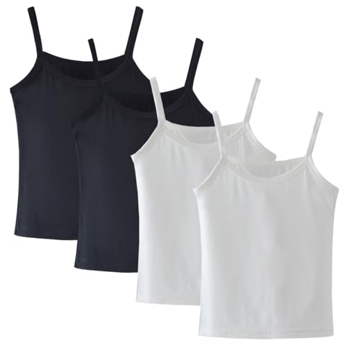 Lohhbve 4er-Pack Klassische, solide Camisole-Unterhemden für Kinder für 2–10 Jahre, Kleinkind-Mädchen, Baumwoll-Racerback-Tanktop, Multipack von Lohhbve