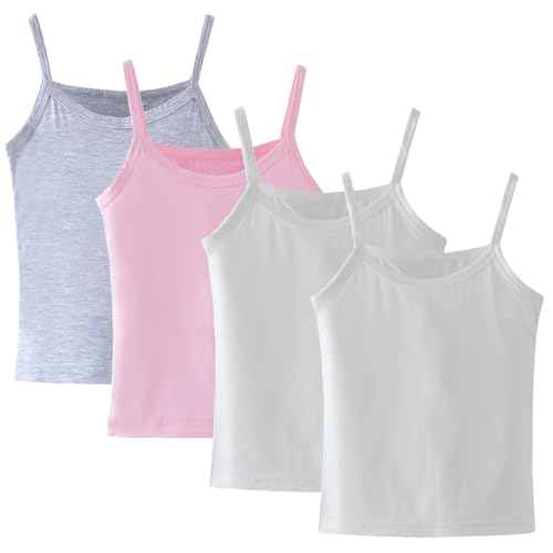 Lohhbve 4er-Pack Klassische, solide Camisole-Unterhemden für Kinder für 2–10 Jahre, Kleinkind-Mädchen, Baumwoll-Racerback-Tanktop, Multipack von Lohhbve