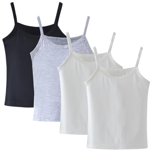 Lohhbve 4er-Pack Klassische, solide Camisole-Unterhemden für Kinder für 2–10 Jahre, Kleinkind-Mädchen, Baumwoll-Racerback-Tanktop, Multipack von Lohhbve