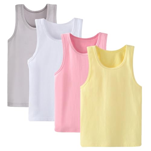 Lohhbve 4er-Pack Klassische, solide Camisole-Unterhemden für Kinder für 2–10 Jahre, Kleinkind-Mädchen, Baumwoll-Racerback-Tanktop, Multipack von Lohhbve