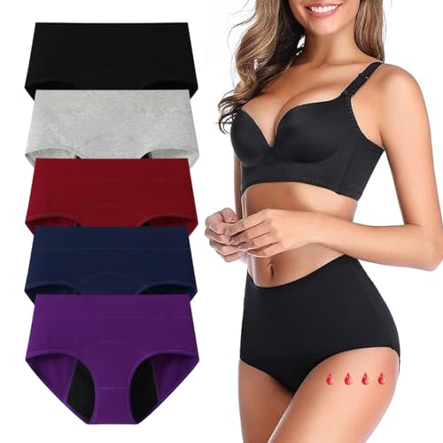 Lohhbve 5er-Pack saugfähige Periodenhöschen mit starkem Durchfluss für Frauen, mittlere bis hohe Taille, auslaufsichere Menstruationshöschen, Postpartum-Slip-Unterwäsche von Lohhbve