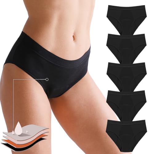Lohhbve 5er-Pack saugfähige Periodenhöschen mit starkem Durchfluss für Frauen, mittlere bis hohe Taille, auslaufsichere Menstruationshöschen, Postpartum-Slip-Unterwäsche von Lohhbve