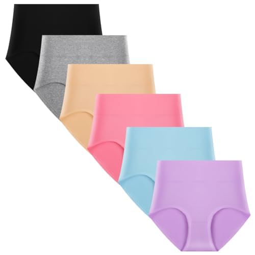 Lohhbve Damen-Slips aus Baumwolle in Übergröße, hohe Taille, solide, weiche Höschen, atmungsaktive Unterwäsche, feuchtigkeitsableitend, 6er-Pack von Lohhbve