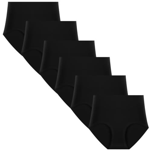 Lohhbve Damen-Slips aus Baumwolle in Übergröße, hohe Taille, solide, weiche Höschen, atmungsaktive Unterwäsche, feuchtigkeitsableitend, 6er-Pack von Lohhbve