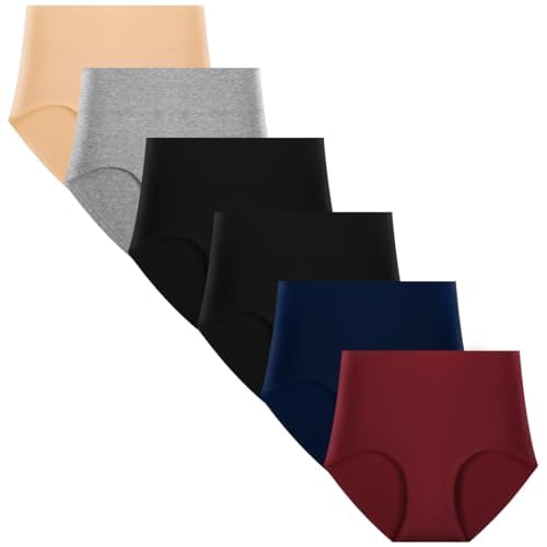 Lohhbve Damen-Slips aus Baumwolle in Übergröße, hohe Taille, solide, weiche Höschen, atmungsaktive Unterwäsche, feuchtigkeitsableitend, 6er-Pack von Lohhbve