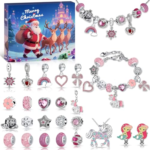 Lohofrnny Adventskalender 2025 Kinder Mädchen, 24 Füllung Adventskalender Schmuck Basteln Mädchen Charm Armband Kit, Weihnachten Geschenke für Kinder Teenager Frauen (Armband+Halskette - Einhorn Pink) Lohofrnny Adventskalender 2025 Kinder Mädchen, 24 Füllung Adventskalender Schmuck Basteln Mädchen Charm Armband Kit, Weihnachten Geschenke für Kinder Teenager Frauen (Armband+Halskette - Einhorn Pink) von Lohofrnny