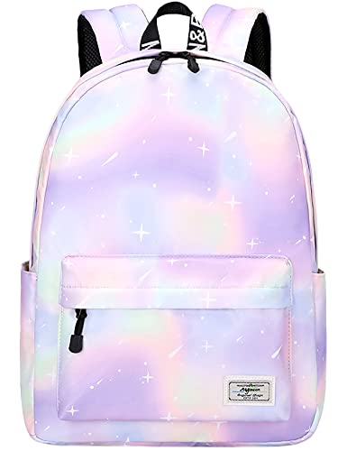 Lohol Leichter Schulrucksack für Mädchen, Kinder-Schulranzen-Rucksack mit Galaxie Aufdruck (Grün&Lila) von Lohol