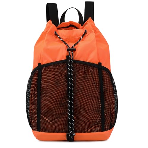 Lohol Rucksack mit Kordelzug und Netztaschen für Damen und Herren, Schnurtasche für Sport, Strand, Schwimmen, Camping, Reisen, Orange/Abendrot im Zickzackmuster (Sunset Chevron), Rucksack Rucksäcke von Lohol