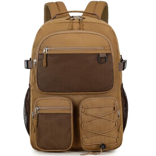 Lohol Wasserabweisender Tagesrucksack mit mehreren Taschen für Reisen, Outdoor, College, 15,6 Zoll Laptop-Rucksack für Damen und Herren, Braun, Large von Lohol