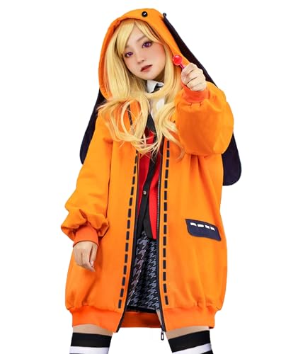 Loiahoer Anime Runa Yomoduki Kostüm Hoodie Kapuzenpullover,Hasen Hoodie Jacke Reißverschluss,Niedliche Hasenohren Cosplay Kostüm Kapuze für Frauen und Mädchen,Orange,L von Loiahoer