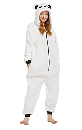 Loiahoer Unisex Erwachsene Sherpa Bär Onesie Kostüm Pyjama Halloween Cosplay Kostüm Neuheit Tier Weihnachten Pyjama Set für Familie & Paare,Weiß,L von Loiahoer