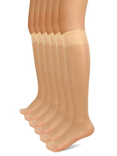 Loiluliy 6 Paar Kniestrümpfe Damen 15 DEN Nylonstrümpfe Damen Ultra Transparente Nylonstrümpfe Reißfest Druckfreier Nylon Socken Seidig Glänzend Fein Feinstrümpfe von Loiluliy