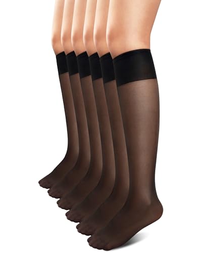 Loiluliy 6 Paar Kniestrümpfe Damen 15 DEN Nylonstrümpfe Damen Ultra Transparente Nylonstrümpfe Reißfest Druckfreier Nylon Socken Seidig Glänzend Fein Feinstrümpfe von Loiluliy