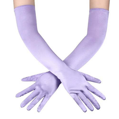 Loiluliy Satin Handschuhe Lang, 1 Paar Handschuhe Damen Elastic Classic Abendhandschuhe Seidenhandschuhe 1920er Style white Gloves für Oper, Maskerade, Cosplay-Kostüme, Halloween-Party von Loiluliy