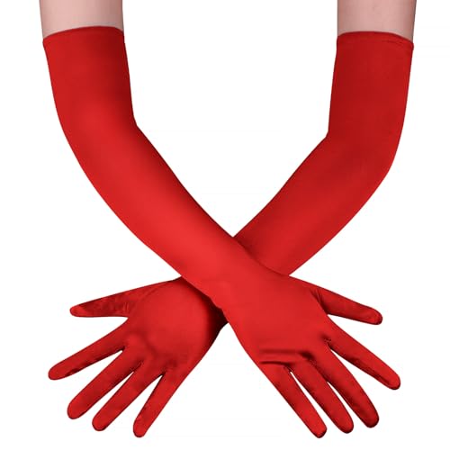 Loiluliy Satin Handschuhe Lang, 1 Paar Handschuhe Damen Elastic Classic Abendhandschuhe Seidenhandschuhe 1920er Style white Gloves für Oper, Maskerade, Cosplay-Kostüme, Halloween-Party von Loiluliy