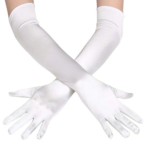 Loiluliy Satin Handschuhe Lang, 1 Paar Handschuhe Damen Elastic Classic Abendhandschuhe Seidenhandschuhe 1920er Style white Gloves für Oper, Maskerade, Cosplay-Kostüme, Halloween-Party von Loiluliy