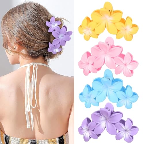 4 Stück Große Haarklammer, Blume Haarspangen für Damen niedlich Haarspangen, Hawaiian Haar Blume Clip Matte Haarspange Starken Halt Haar Krallen Haar Zubehör Bunt von Loimol