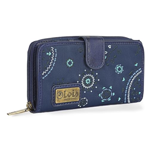 Lois - Geldbörse Damen Gross - Strapazierfähige Portemonnaie Damen - Damen Geldbörse - Damen-Geldbörsen mit Materialien - Damen Portemonnaie, Marine Blau von Lois