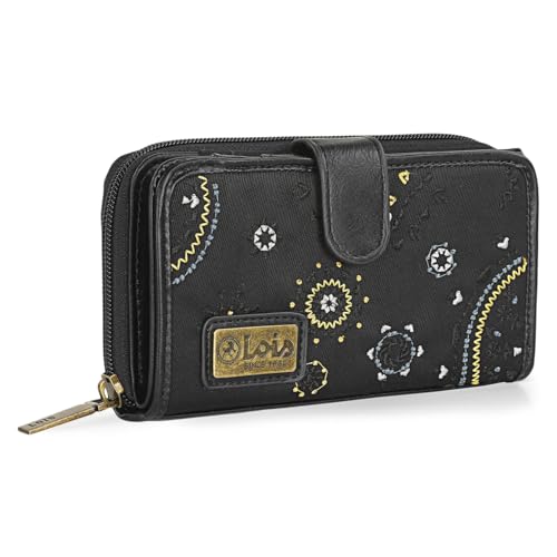 Lois - Geldbörse Damen Gross - Strapazierfähige Portemonnaie Damen - Damen Geldbörse - Damen-Geldbörsen mit Materialien - Damen Portemonnaie, Schwarz von Lois