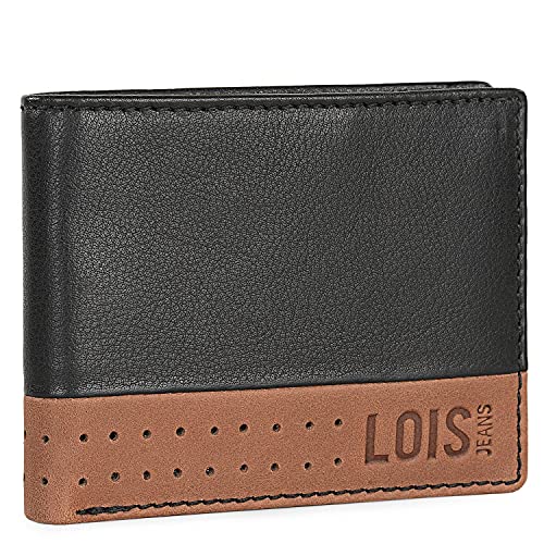 Lois - Geldbörse Herren Leder - Herren Geldbörsen Leder mit RFID Schutz - Geldbörse Herren Klein - Geldbeutel Herren Leder - Geldbörse Herren. Geldbeutel, RFID Schutz 205401, Black-Tan von Lois