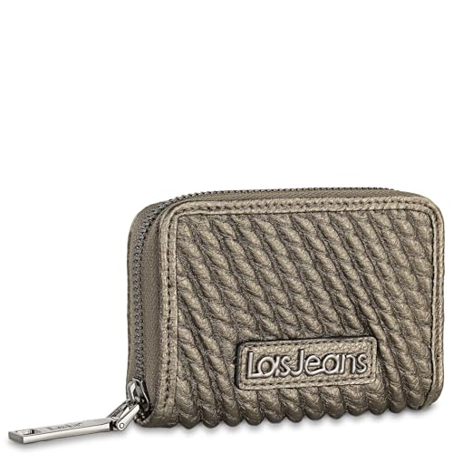 Lois - Geldbörse für Frau mit innerer Geldbörse. Reißverschluss. Öko-Leder. RFID-Schutz., Dunkles Silber von Lois