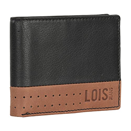 Lois - Geldbörse Herren Leder - Herren Geldbörsen Leder mit RFID Schutz - Geldbörse Herren Klein - Geldbeutel Herren Leder - Geldbörse Herren. Geldbeutel, RFID Schutz 205411, Black-Tan von Lois