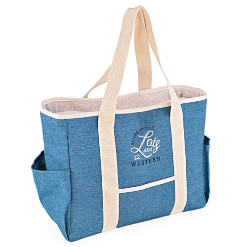 Lois - Große Strandtasche Damen Badetasche Groß mit Reißverschluss - Badetasche XXL Familie wasserdicht - Strandtasche XXL Familie, Jeansblau von Lois